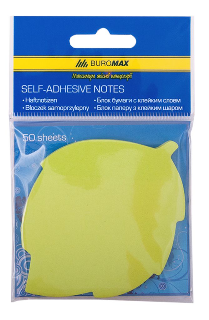 Блок паперу «Листя» неклеєний 50 аркушів неон, в асортименті, TM Buromax