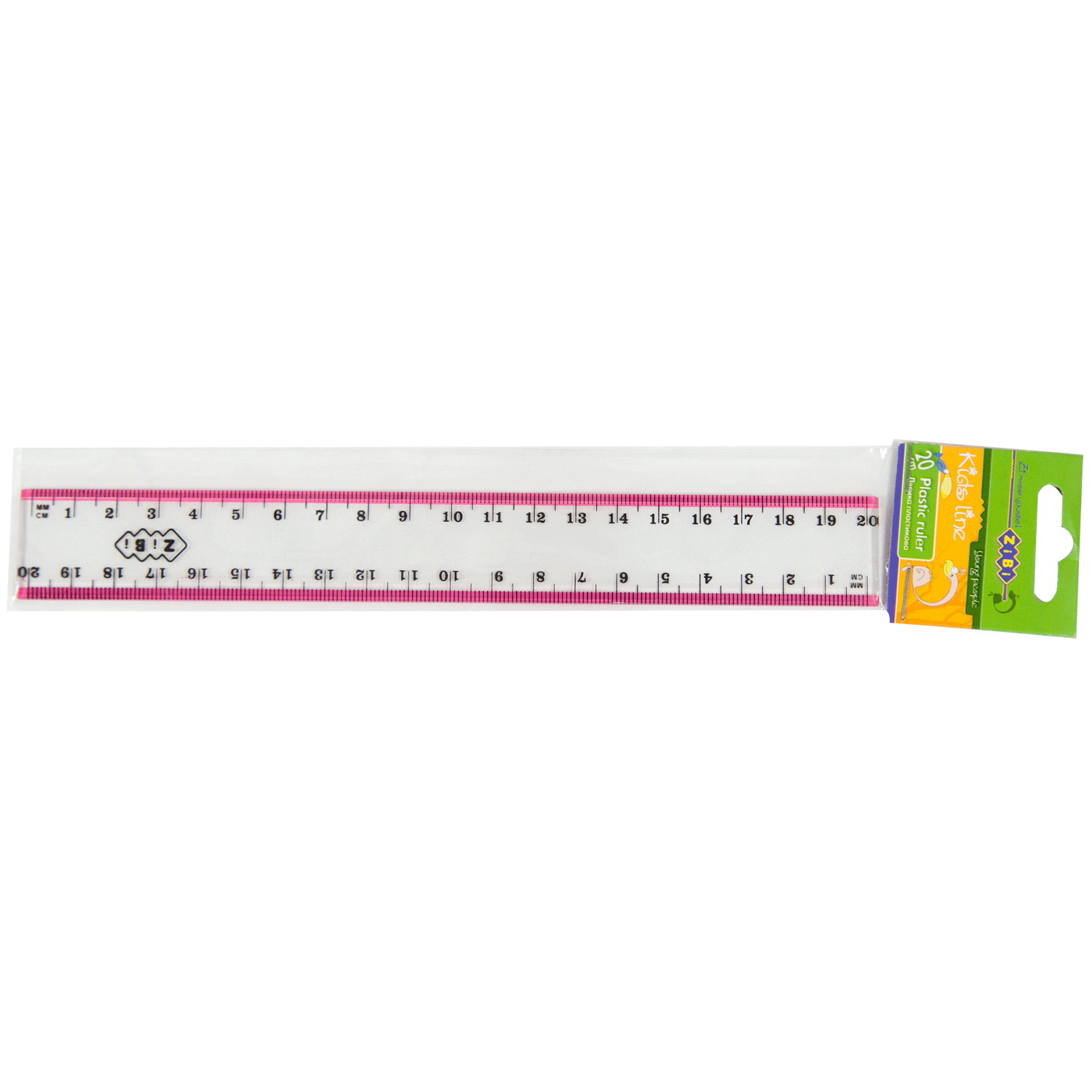 Лінійка 20 см з рожевою смужкою, в блістері, ТМ ZiBi