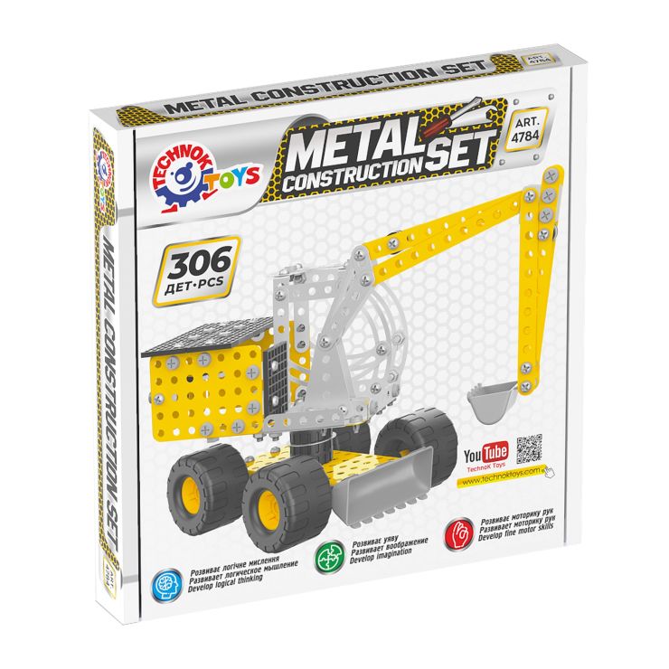 Конструктор металевий «Екскаватор» з 306 деталей, у коробці 19х19х3,5 см, ТМ Технок
