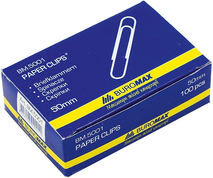 Скріпки нікельовані круглі 50 мм, 100 шт., ТМ Buromax