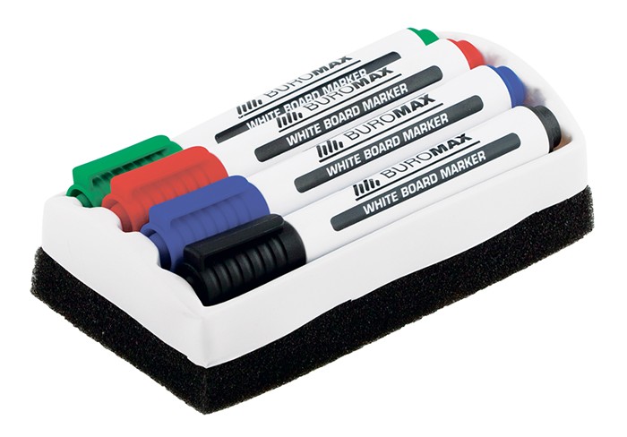 Набір маркерів для магнітних дошок 4 шт. кольори : зелений, синій, червоний, чорний та губка, ТМ Buromax