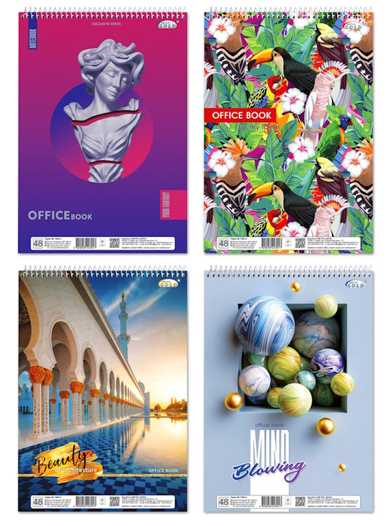 Канцелярська книга А4 на 96 аркушів у клітинку на спіралі зверху з картонною обкладинкою, ТМ Brisk