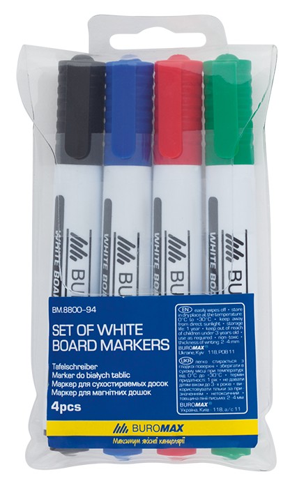 Набір маркерів для магнітних дошок з 4 кольорів,ТМ Buromax
