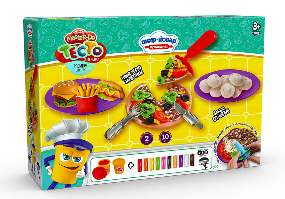 Набір тіста для ліплення Master Do «Шеф кухар. Піца» середня на 12 кольорів, у коробці 26,5х19х7,5 см, ТМ Данко Тойс