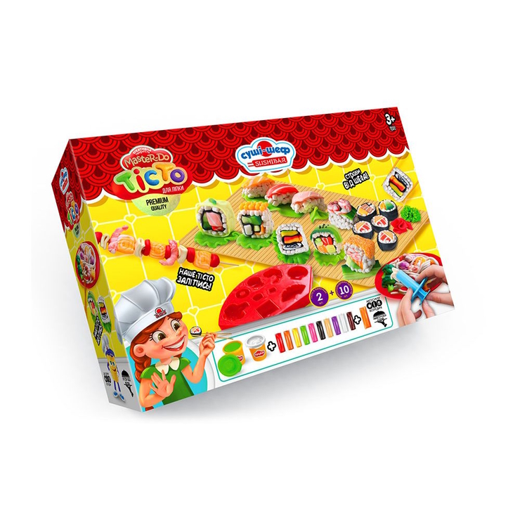 Набір тіста для ліплення Master Do «Шеф кухар. Суші» з 2 баночок та 10 брикетів, середній, у коробці 26,5х19х7,5 см, ТМ Данок Тойс