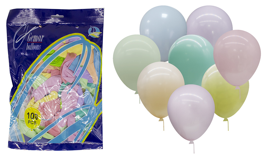 Кульки повітряні 30 см різнокольорові пастельні, один колір в упаковці 100 шт.