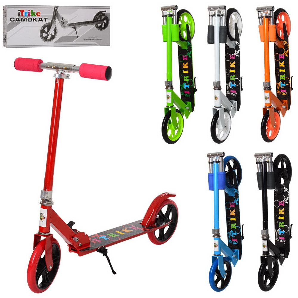 Самокат 2-колісний на сталевій рамі з колесами ПУ 200 мм, кермом 75-98,5 см, підніжкою 46х11 см, в асортименті