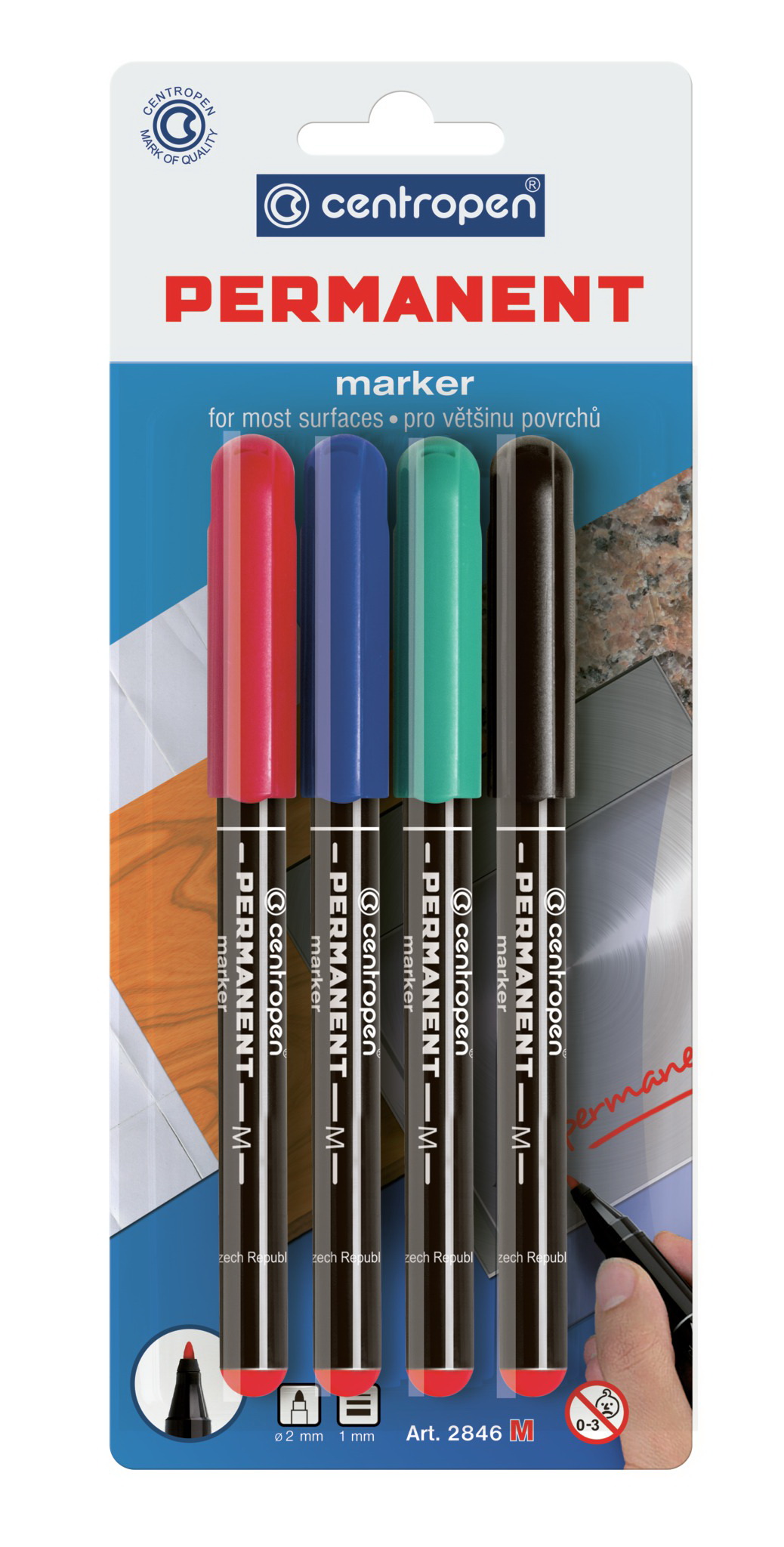 Набір маркерів перманентних 1 мм 4 шт. в блістері, TM Centropen