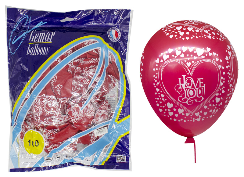 Кульки повітряні «I love you», 30 см, червоні сердечка, 100 шт. в упаковці