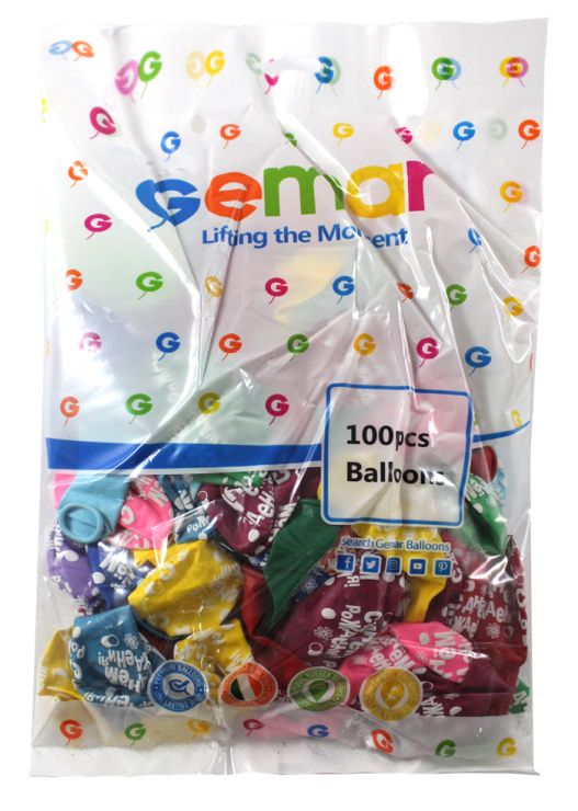 Кульки повітряні «Happy birthday» 30 см різнокольорові , 100 шт в упаковці, Gemar