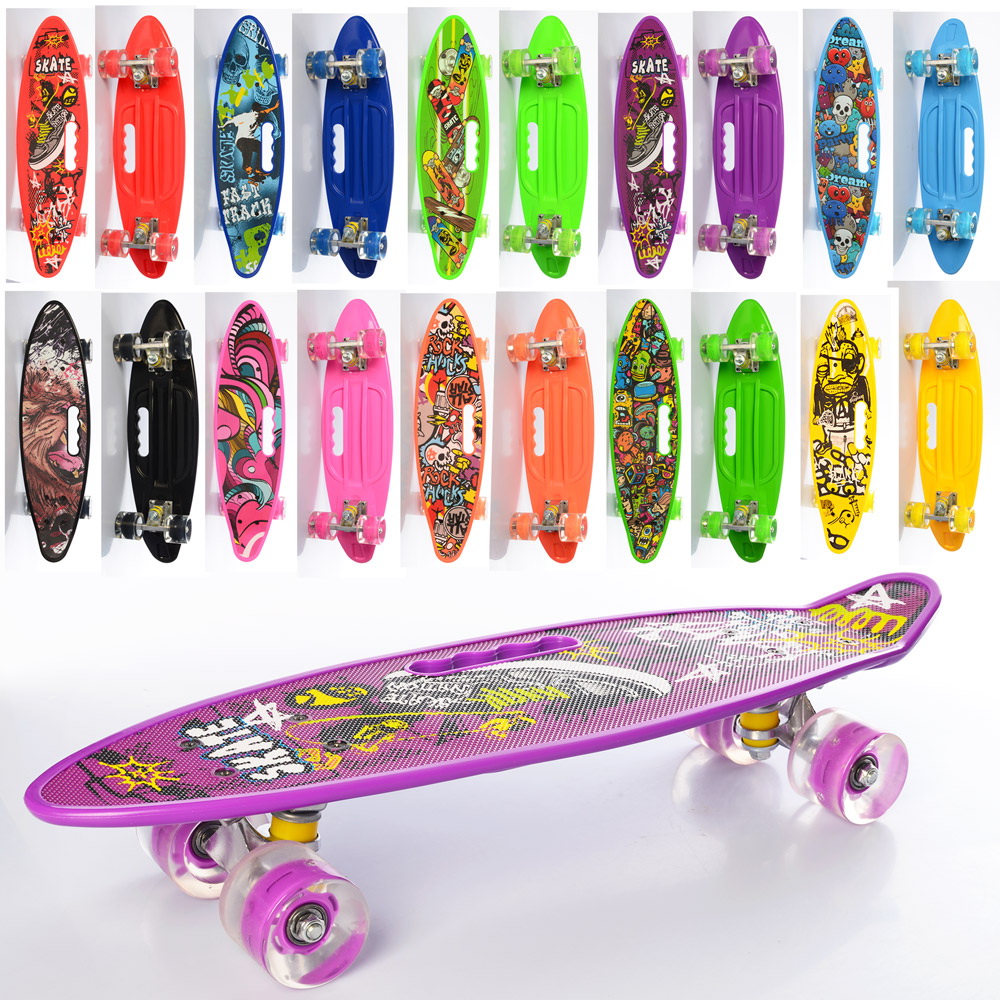 Пенні-борд 59х16 см з алюмінієвою підвіскою, колесами ПУ зі світлом та антиковзаючою поверхнею, в асортименті
