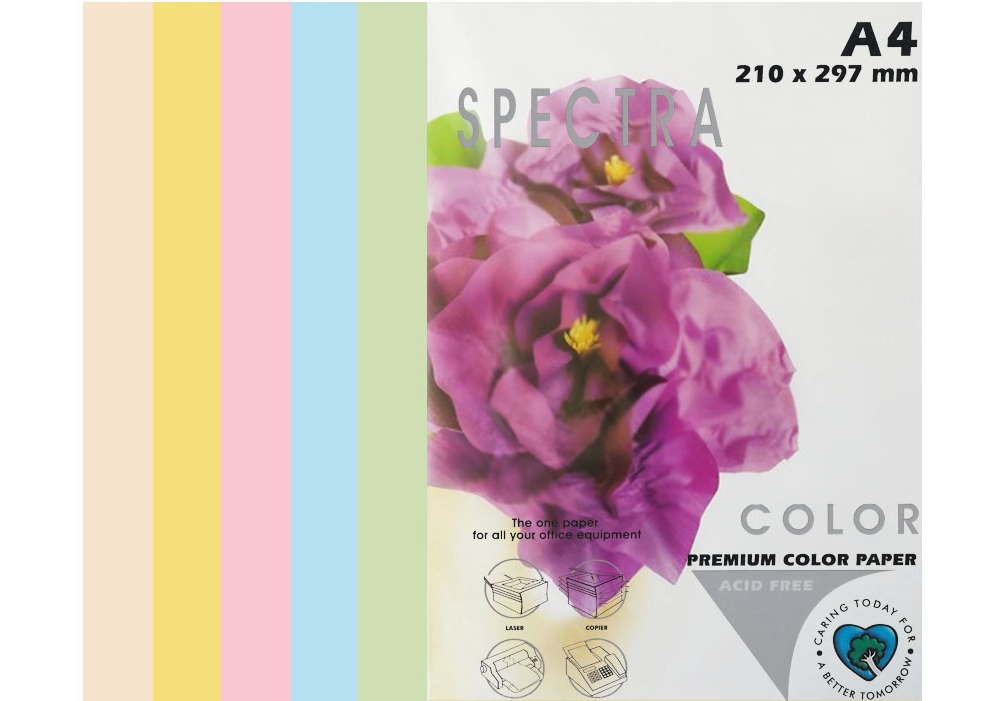 Папір кольоровий А4 50 аркушів на 5 кольорів 80 г/м2, пастель мікс, SPECTRA COLOR