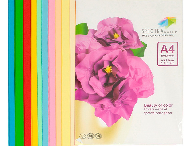 Папір кольоровий А4 100 аркушів на 10 кольорів 160 г/м2, супер мікс, SPECTRA COLOR