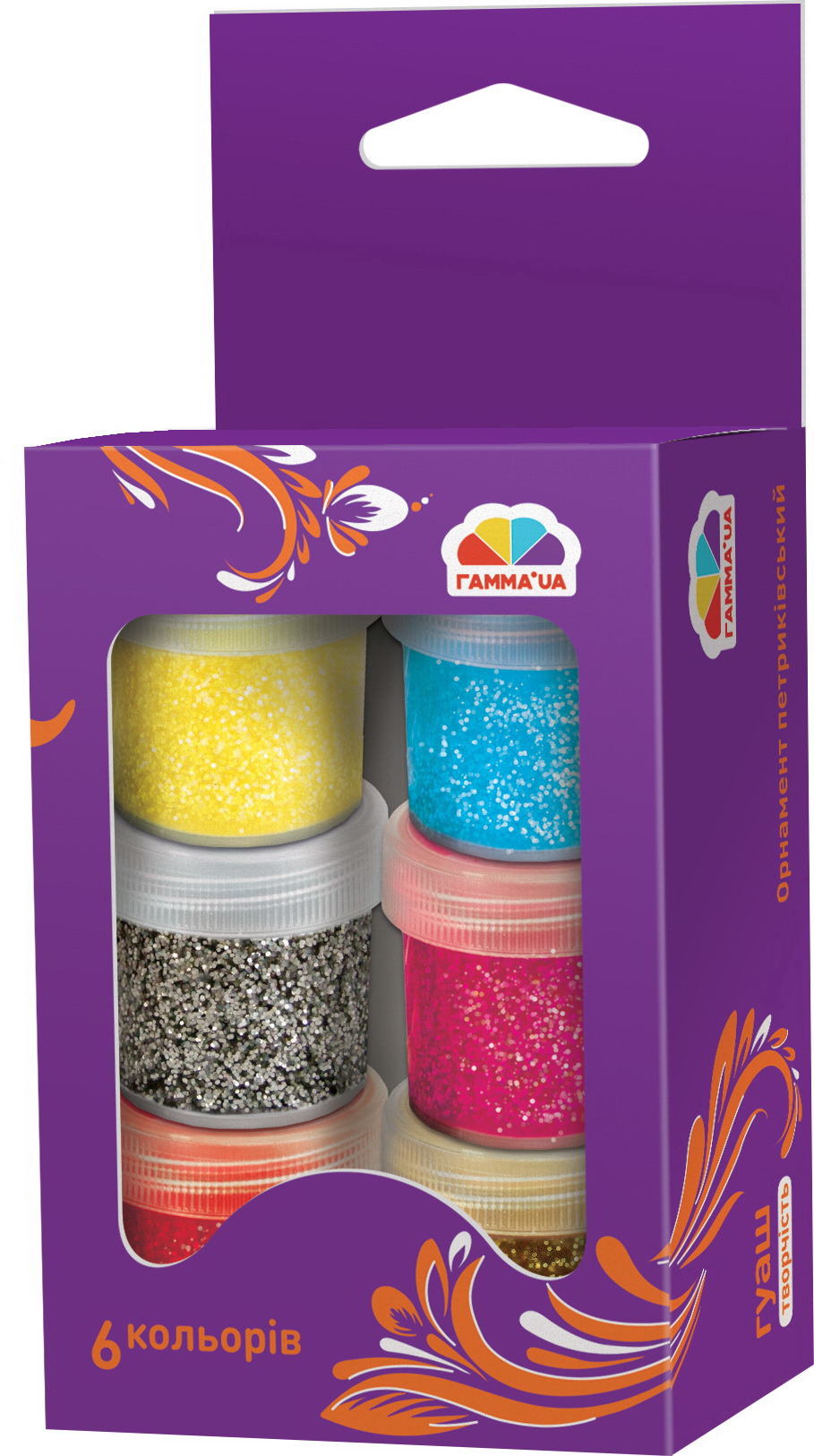 Фарби гуашеві «Творчість» на 6 кольорів по 10 мл з блискітками, Гамма-Н