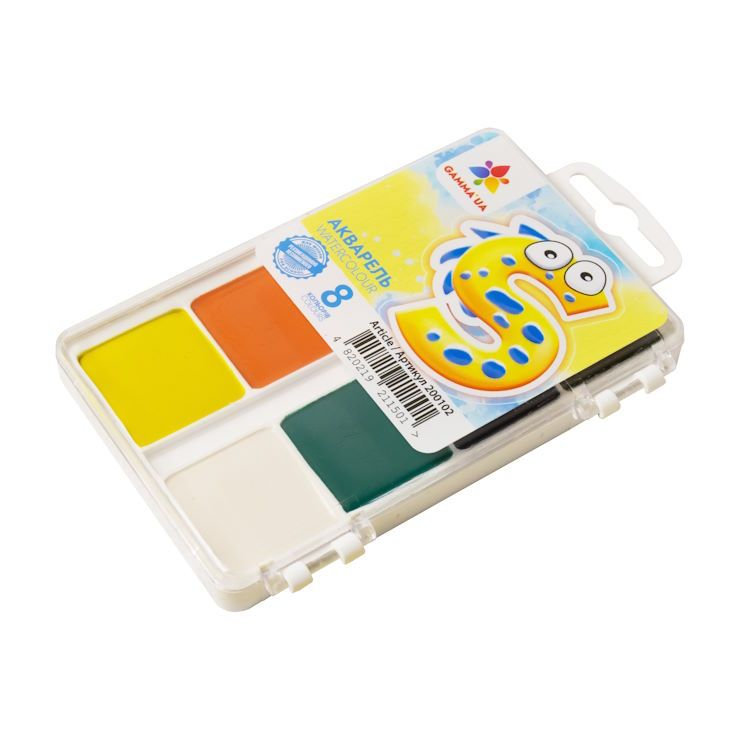 Фарби акварельні «Захоплення» на 8 кольорів без пензля, пластик, ТМ Гамма-Н