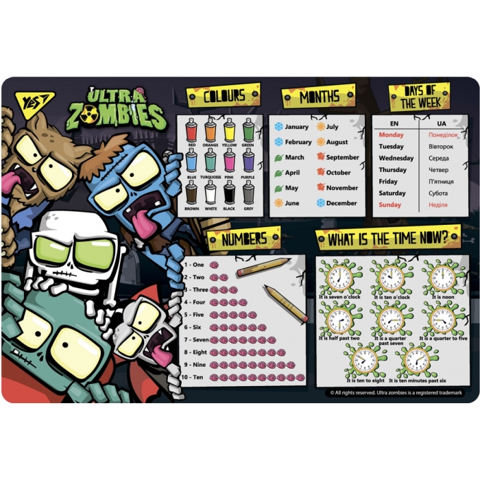 Підкладка для столу дитяча «Zombie» англ., укр., ТМ YES