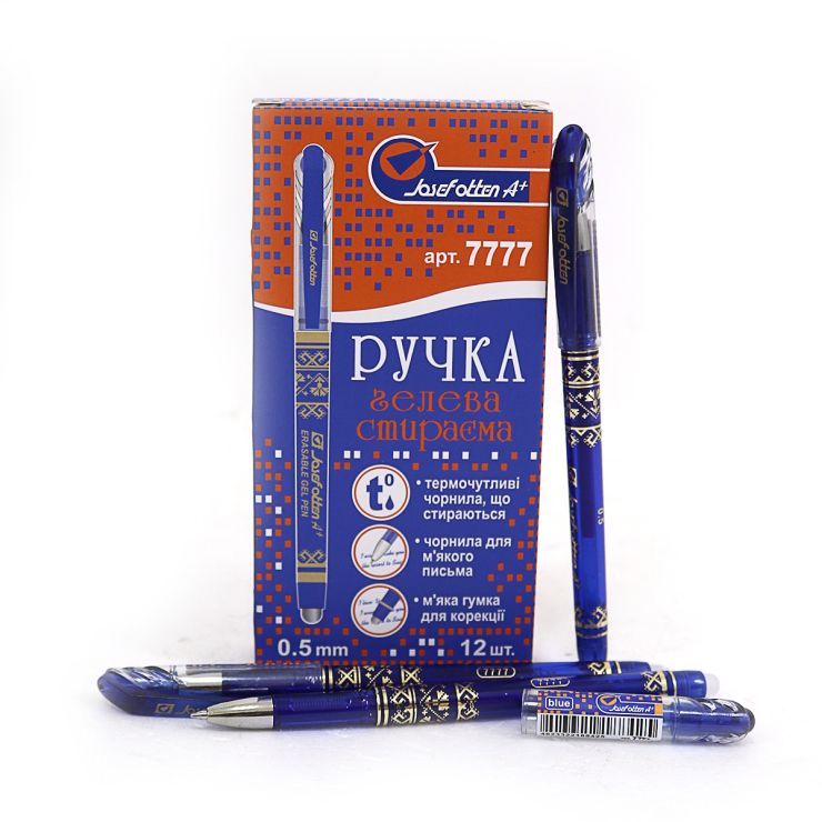 Ручка «Пиши-стирай» гелева 0,5 мм з товстим наконечником синя, J. Otten
