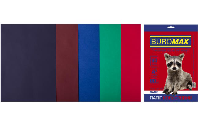 Папір кольоровий «DARK» А4 на 50 аркушів 80 г/м2, 5 кольорів, ТМ Buromax