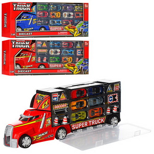 Трейлер з 6 металевими машинками, в асортименті, у коробці 50х19х10 см