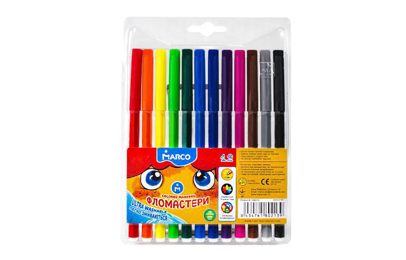 Фломастери «Super Washable» на 12 кольорів, ТМ Marco