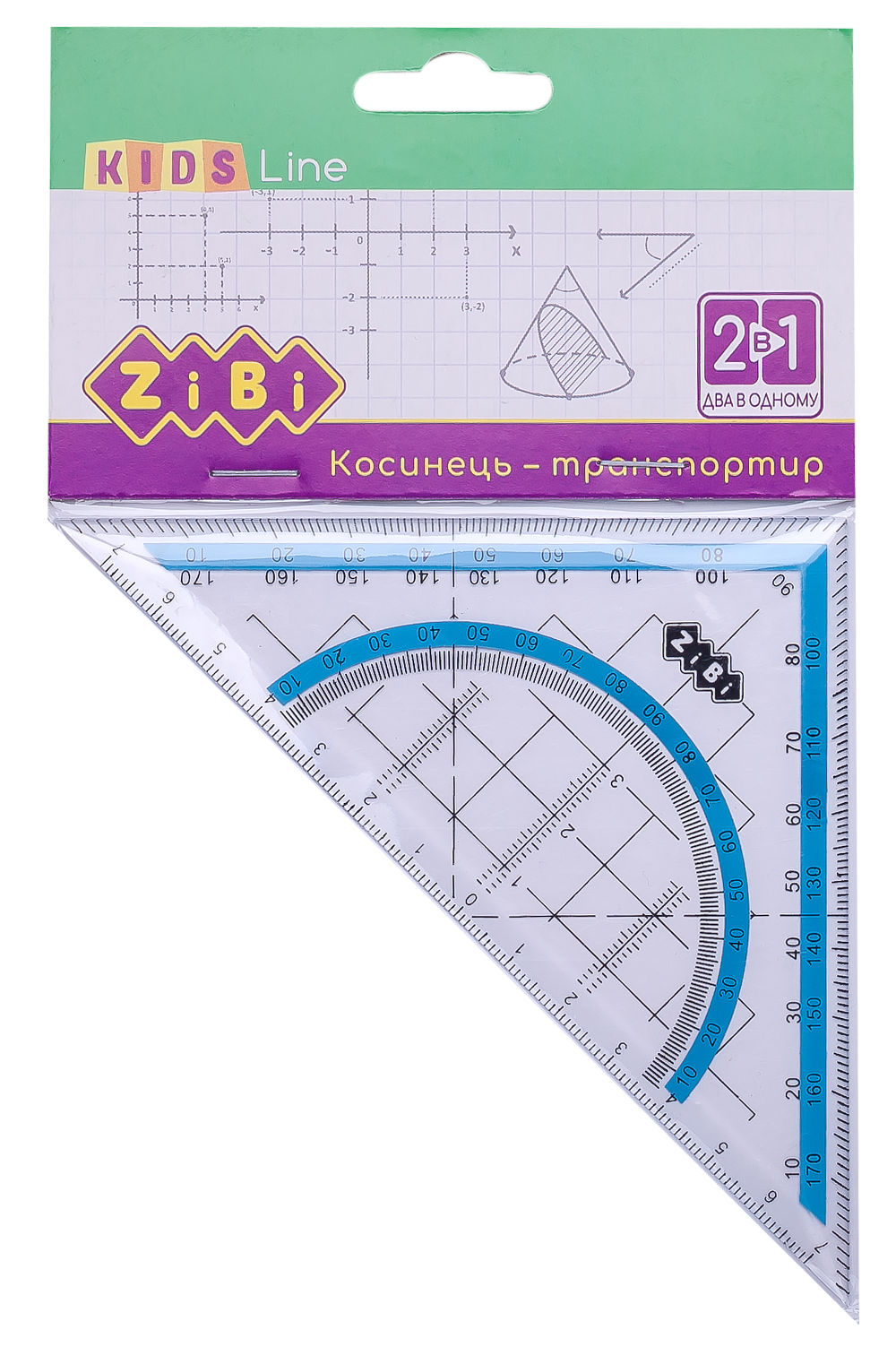 Косинець 2 в 1, 140 мм з блакитною смужкою, у блістері, Kids Line