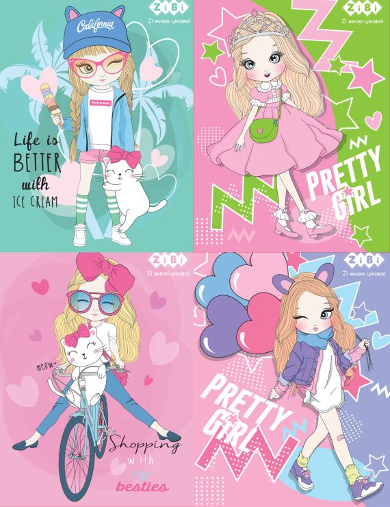 Блокнот «PRETTY GIRLS» А6 на 40 аркушів у клітинку на спіралі зверху з картонною обкладинкою, в асортименті, KIDS Line